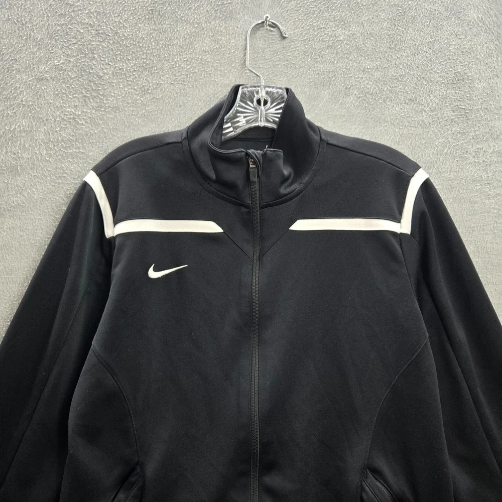 Nike Women Jacket Large Black Track Logo Swoosh Embroidered Pockets Full Zip - Picture 3 of 12